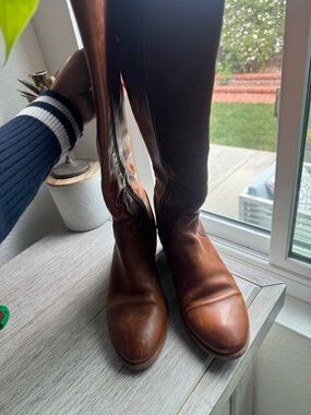 Frye Tall Leather Boots in Chestnut Brown
